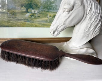 Antique Horse Hair Grooming Brush. Large Dark Wood Handled Horse Hair Brush for Clothing, Dusting, Horse Grooming.