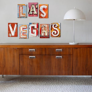 LAS VEGAS Letter Art arrangement, Fine Art Photographs, Vintage Neon Signs, 8x12, Pop Art