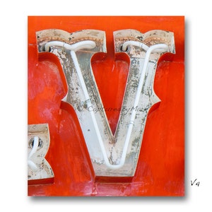 Neon Letter V, Marquee Letter Art, Vintage Vegas Neon Sign Letters - STYLE V4