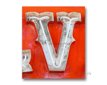 Neon Letter V, Marquee Letter Art, Vintage Vegas Neon Sign Letters - STYLE V4