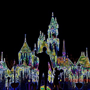 Walt Disney and Mickey Mouse Christmas Silhouette, Neon Style - Fine Art Photographic Print
