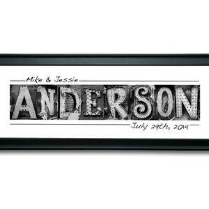 Sinal de nome de arte de carta de casamento de Las Vegas, 15x40, arte de letras de néon vintage de Las Vegas, presente de casamento personalizado