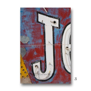Letter Art, Letter J Alphabet Art, Vintage Vegas Neon Sign Letter Fine Art Prints