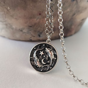 Pisces Coin Necklace, Personalized Zodiac Necklace, Silver Coin Necklace, Celestial Necklace