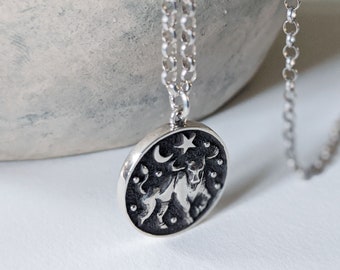 Taurus Coin Necklace, Personalized Zodiac Necklace, Silver Coin Necklace, Celestial Necklace