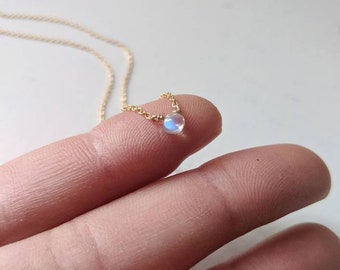 Moonstone Necklace, Tiny Moonstone Necklace, Moonstone Crystal Necklace Dainty, Short Moonstone Necklace