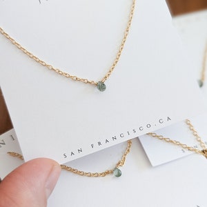 Sapphire Necklace, Green Sapphire Gemstone, Tiny Gemstone Necklace, Dainty Gold Necklace, Tranquil Necklace, Tiniest Gold Necklace