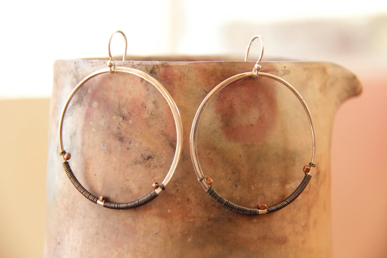 Wire wrapped Sterling Silver Bohemian Hoop Earrings