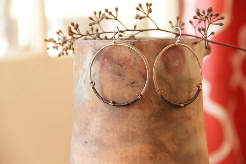 Wire wrapped Sterling Silver Bohemian Hoop Earrings