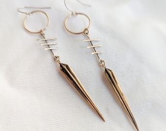 Mixed Metal Spike Earrings, Silver and Gold Earrings, Long Modern Dangle Earrings, Modern Geometric Jewelry, Mixed Earrings