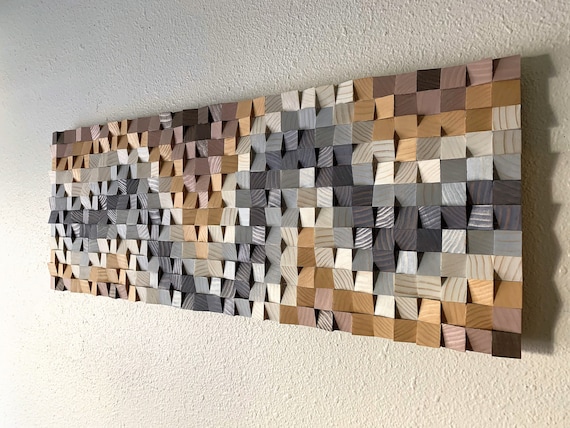 Wood Pixel Wall Art wood Mosaic, Wood Art, 3D Wall Art, Abstract