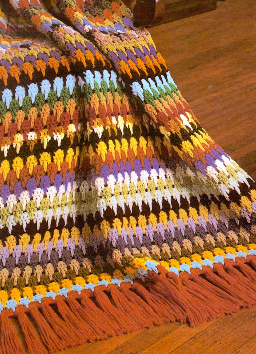 Tier Drop Afghan Vintage Crochet Blanket Pattern, Retro Throw, Couch