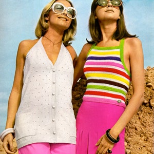 Striped Halter Top -  Vintage Crochet Pattern, Adult Women, halter sweater w pockets summer knitting pattern, PDF InStAnT DoWnLoAd