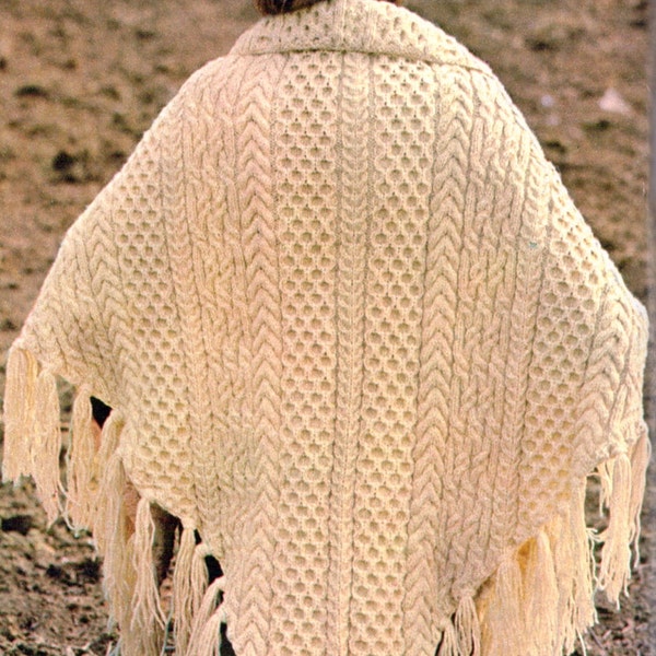 Aran Shawl-  Vintage Knitting Pattern, Cabled Wrap, PDF InStAnT DoWnLoAd