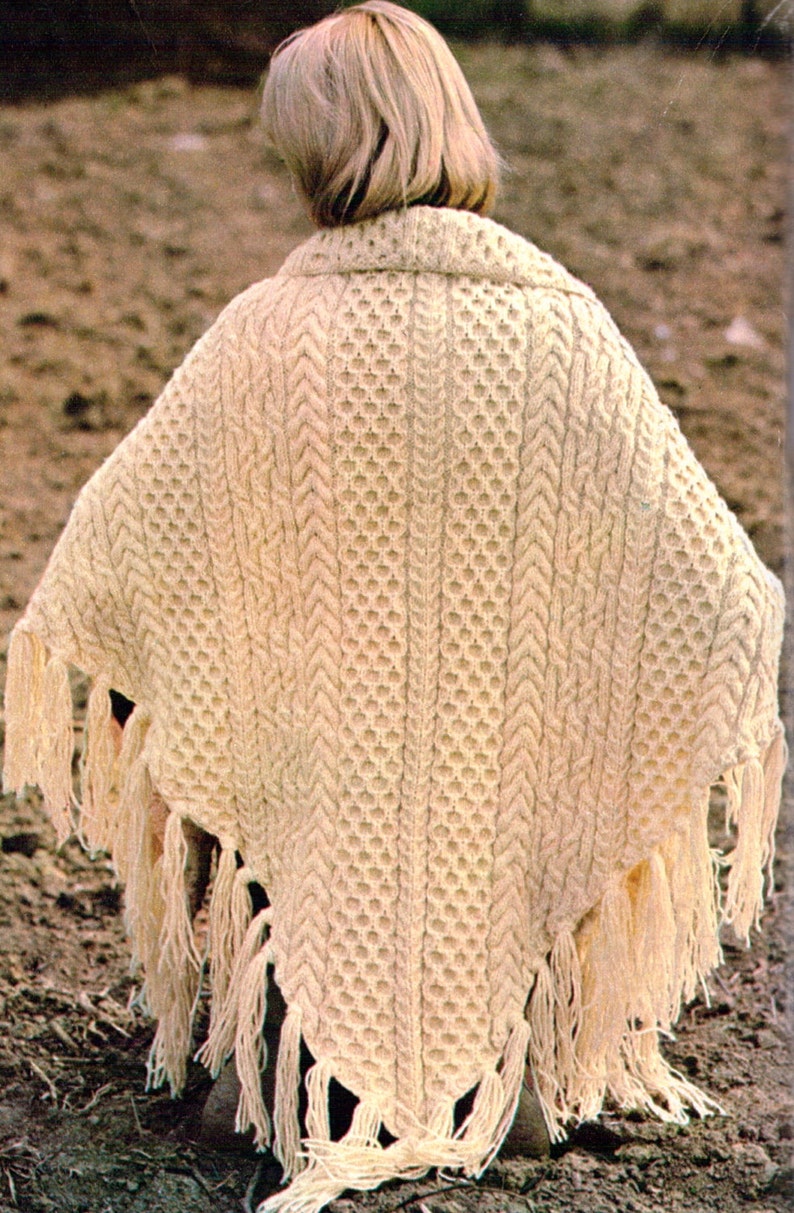 Aran Shawl Vintage Knitting Pattern, Cabled Wrap, PDF Instant Download