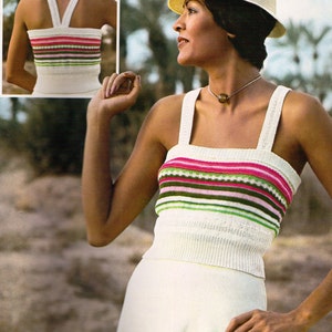 Striped Tank Top- Vintage Knitting Pattern, sleeveless cropped strappy shirt summer sweater,  Retro Fashion, PDF InStAnT DoWnLoAd