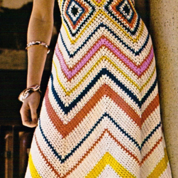 Chevron Maxi Dress -  Vintage Crochet Pattern, Summer Dress, Adult Women's,  PDF InStAnT DoWnLoAd