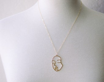 Feminist Necklace Gold • Abstract Face Necklace • Pablo Picasso Inspired Gold Necklace • Gold Face Charm Necklace • minimalist face jewelry