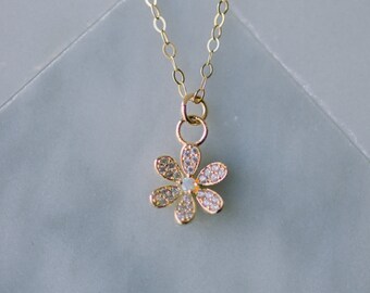 Cubic Zirconia Flower Necklace • Dainty Flower Necklace • CZ Flower Necklace • Best Friend Necklace Gift • Cubic Zirconia Pendant Necklace •