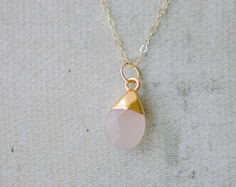 Rose Quartz Necklace Gold • rose quartz teardrop necklace • Healing Crystal Necklace • pink quartz crystal necklace • Rose Quartz Jewelry