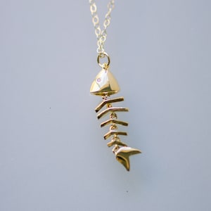 Gold Fish Skeleton Necklace • Dainty Fishbone Necklace • fish bone pendant necklace • gift for fishing lover • gifts for fisherman wife •