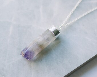 Raw Amethyst Geode Necklace: Sterling Silver February Birthstone