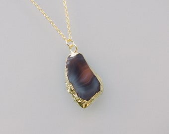 Collier en pierre d’agate naturelle du Botswana / Bijoux collier d’agate du Botswana / Pendentif en agate du Botswana / Pendentif de géode en tranche d’agate du Botswana /