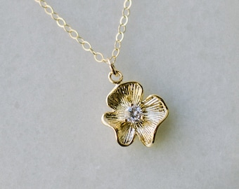 CZ Flower Pendant Necklace •Floral Pendant Necklaces •Minimalist Flower Necklace •flower pendant necklace gold •cz flower charm•gift for her