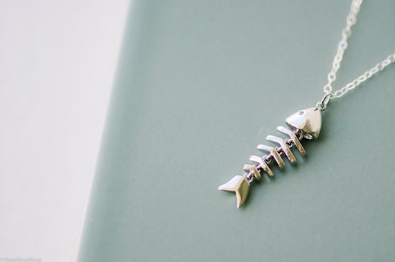 Silver Fish Skeleton Necklace Dainty Fishbone Necklace Fish Bone