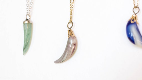 Grey Agate Tusk Necklace Elephant Necklaces - Tusk Charm Pendant Necklace