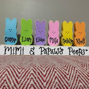 Personalized Peeps Wood Block Decor Set, Easter Peeps Decor, Personalized Family Decor, Easter Decor, Peeps Decor, Bunny Decor