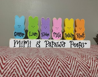 Personalized Peeps Wood Block Decor Set, Easter Peeps Decor, Personalized Family Decor, Easter Decor, Peeps Decor, Bunny Decor