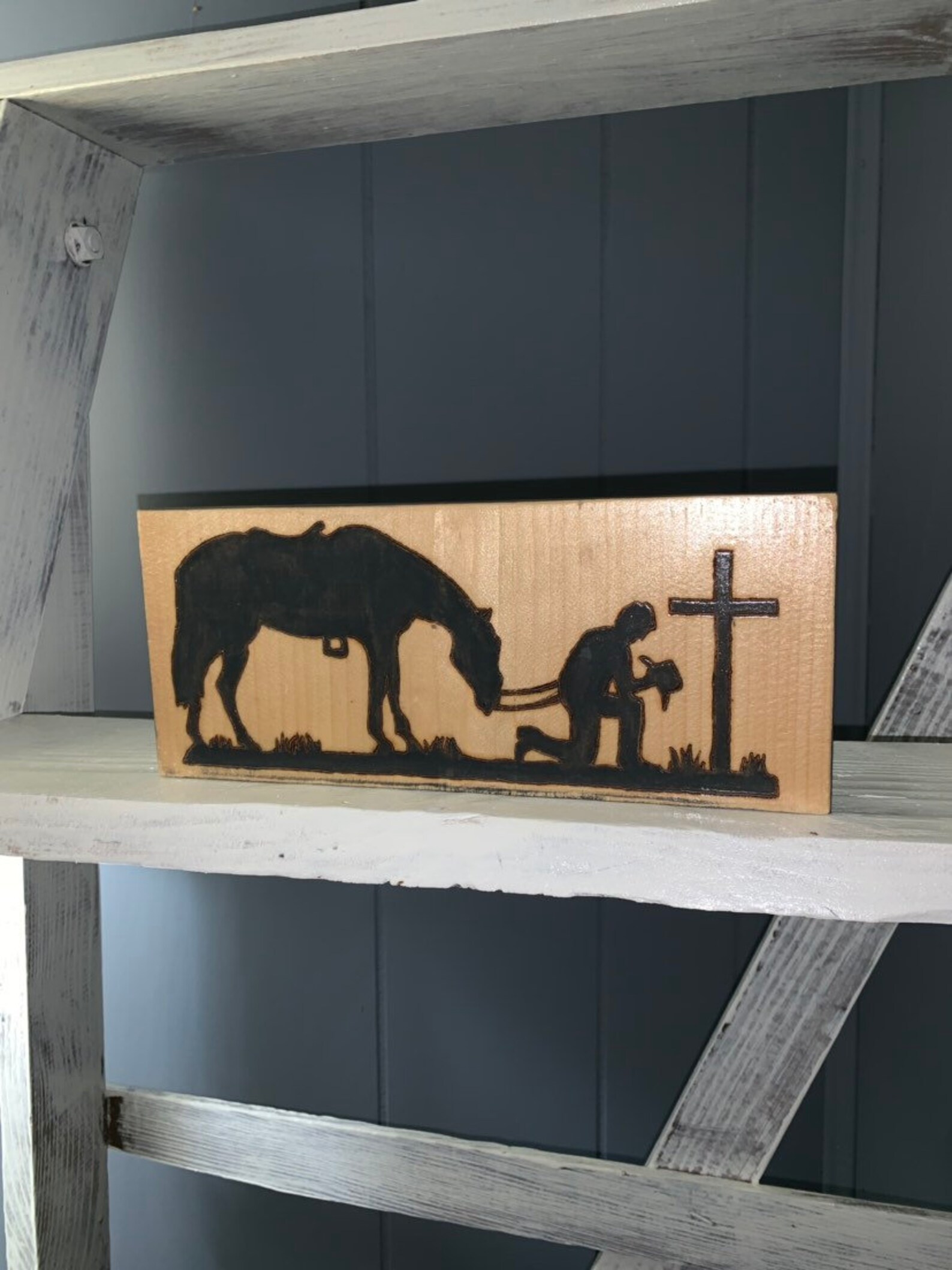 Cowboy Kneeling at Cross Wall Art Cowboy and Horse Kneeling | Etsy