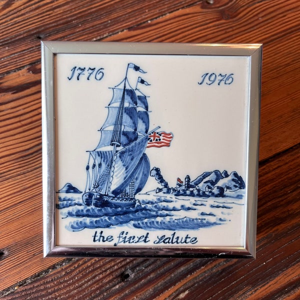 Bicentennial Tall Ship Framed Ceramic Tile 1776-1976