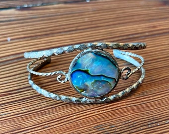 Silver and Ocean Sand Shell Cuff Bracelet