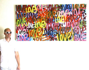 Chris Riggs love peace and hearts original painting modern word street art colorful fun contemporary rainbow NYC positive world peace pop uk