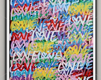 Love 60 x 40 inches original free shipping painting modern street art colorful contemporary pop spray paint canvas modern positive