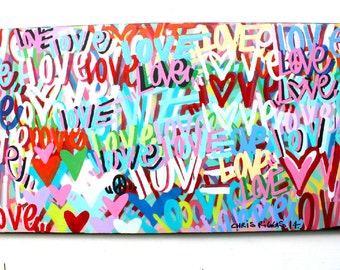 Chris Riggs love peace and hearts original painting modern word street art colorful fun contemporary rainbow NYC positive world peace pop uk