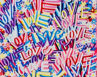 FREE SHIPPING 48"x48" inches Love original flower painting modern street art colorful contemporary pop spray paint canvas modern positive