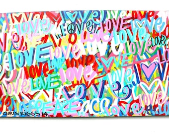 Chris Riggs love peace and hearts original painting modern word street art colorful fun contemporary rainbow NYC positive world peace pop uk