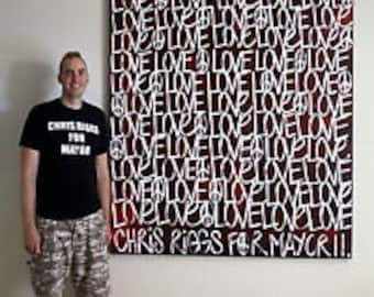 Chris Riggs original love modern spray painting street art contemporary NYC red white peace sign