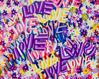 FREE SHIPPING 48"x48" inches Love original flower painting modern street art colorful contemporary pop spray paint canvas modern positive