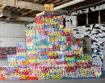 Chris Riggs giant big huge love and peace original sculpture modern word street art colorful fun happy art