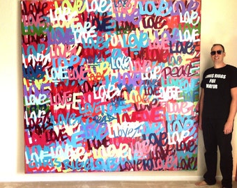 Chris Riggs giant big huge love and peace original painting modern word street art colorful fun happy