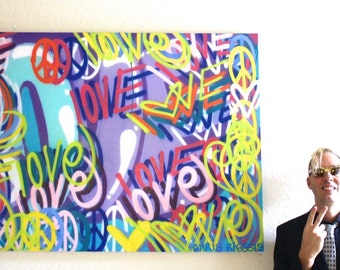 Chris Riggs love flowers original painting modern word street art colorful fun happy contemporary NYC pop graffiti