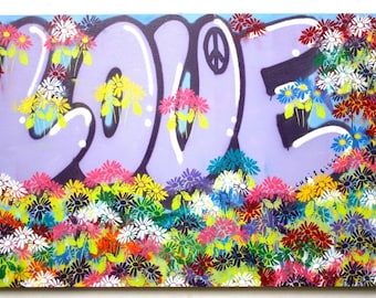 Chris Riggs love flowers original painting modern word street art colorful fun happy contemporary NYC pop graffiti