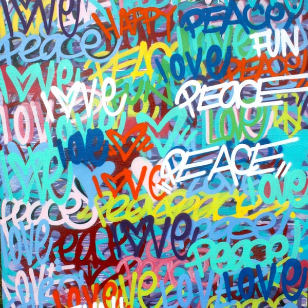 Chris Riggs original love peace fun happy modern spray painting street art contemporary NYC word art graffiti spray paint