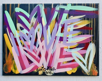 16 x 12 inches Love street art graffiti painting free shipping contemporary modern pop art spray paint design original Chris Riggs