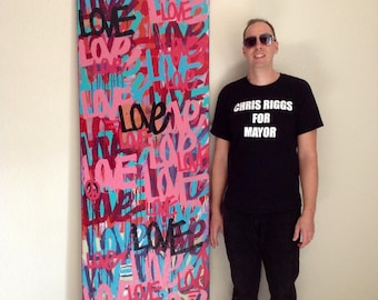 Chris Riggs love original painting on wood modern word street art colorful fun happy contemporary NYC pop graffiti urban