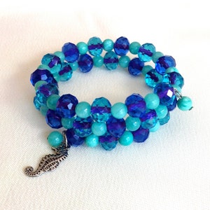 PURPLE BLUE and AQUA Bracelet Glass Bead Bracelet Memory - Etsy